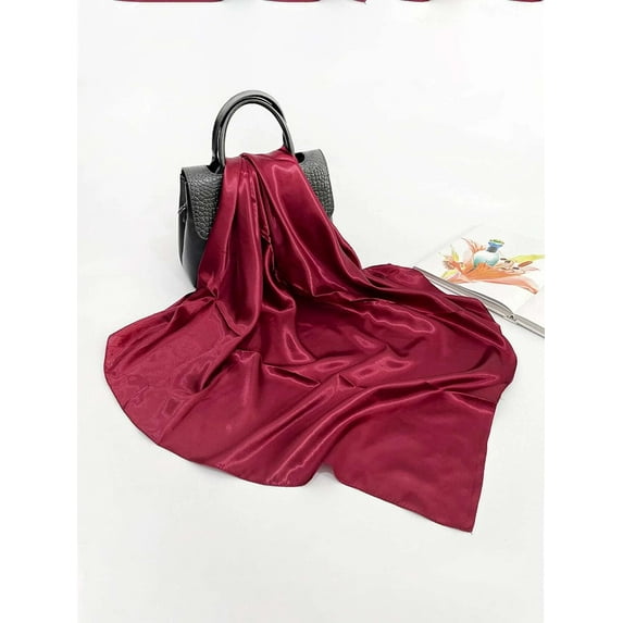 SEARIPE Women Solid Satin Scarf Large Square Scarf Headscarf Burgundy