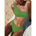 thumbnail image 1 of SEARIPE Women Textured One Shoulder High Waisted Bikini Swimsuit Army Green L, 1 of 7