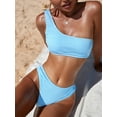 thumbnail image 1 of SEARIPE Women Textured One Shoulder High Waisted Bikini Swimsuit Baby Blue S, 1 of 9
