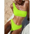 thumbnail image 1 of SEARIPE Women Textured One Shoulder High Waisted Bikini Swimsuit Lime Green L, 1 of 6