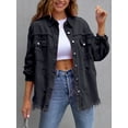 thumbnail image 1 of SEARIPE Women's Casual Denim Jacket Frayed Hem Ripped Long Sleeve Jean Jacket With Pockets Black S, 1 of 7