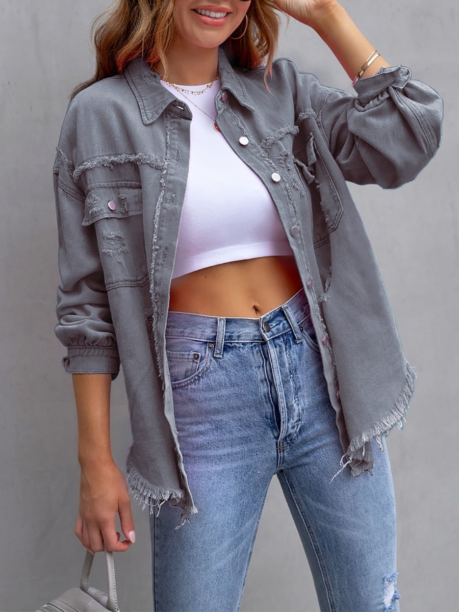 Grey jean jacket womens deals