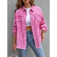 thumbnail image 1 of SEARIPE Women's Casual Denim Jacket Frayed Hem Ripped Long Sleeve Jean Jacket With Pockets Pink M, 1 of 9