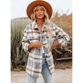 thumbnail image 1 of SEARIPE Women's Casual Plaid Shacket Jacket Flannel Wool Blend Long Sleeve Button Shirt Jacket Coat with Pockets Light Gray S, 1 of 5