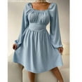 thumbnail image 1 of SEARIPE Women's Long Sleeve Plain Square Neck Ruched High Waist Dress Lace-up Casual Elegant Midi Dresses Light Blue M, 1 of 4
