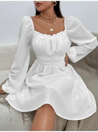  Women's Lace Insert Ruched Ruffle Hem Lace Cami Long Dress  Sleeveless High Waist Elegant White Dress : Clothing, Shoes & Jewelry