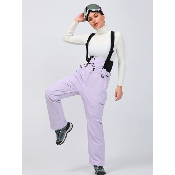 SEARIPE Women's Ski Pant Detachable Snowboard Insulated Bib Pant Outdoor Windproof Waterproof Breathable Overalls Snow Pant Light Purple XXXL