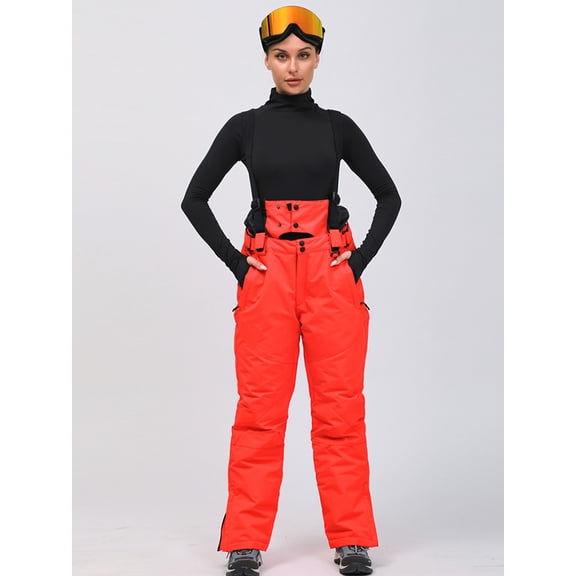 SEARIPE Women's Ski Pant Detachable Snowboard Insulated Bib Pant Outdoor Windproof Waterproof Breathable Overalls Snow Pant Orange XS