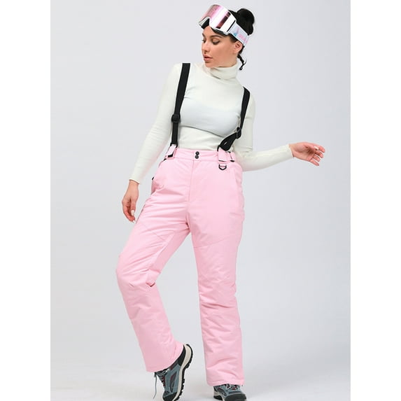 SEARIPE Women's Ski Pant Detachable Snowboard Insulated Bib Pant Outdoor Windproof Waterproof Breathable Overalls Snow Pant Pink XXXL