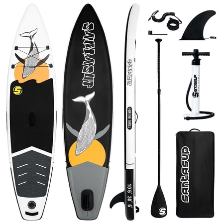 SEASEESUP Inflatable Stand up Paddle Board, 11ft Paddle Boards for Adults, Blow Up Boards Gray Paddle Board with SUP Accessories, Wide Stable Desigin, Non-Slip Deck, Double Action Pump