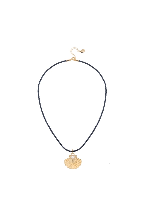Elegant Seashell and Pearl Corded Pendant Necklace with Gold Tone Finish