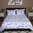 thumbnail image 1 of SEASIDE VILLA White Purple Floral 3pc Disperse Print Quilt Set Size Navy Blue Comfortable Soft Cozy Quilt Set 1 Quilt, 2 Shams Size King Birthday Gifts, 1 of 2