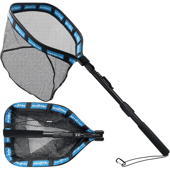SEASPRO Floating 2-Section Telescoping Fishing Nets 40 Inch Lightweight Fly Fish Net Rubber Coating Durable Foldable with Non-Slip Grip-Freshwater and Saltwater Fishpond Kayak Fish Landing Net