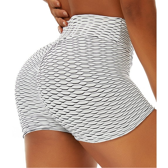 SEASUM Women's Butt Lift Yoga Shorts Tummy Control Workout Shorts Textured Sports Shorts White XL