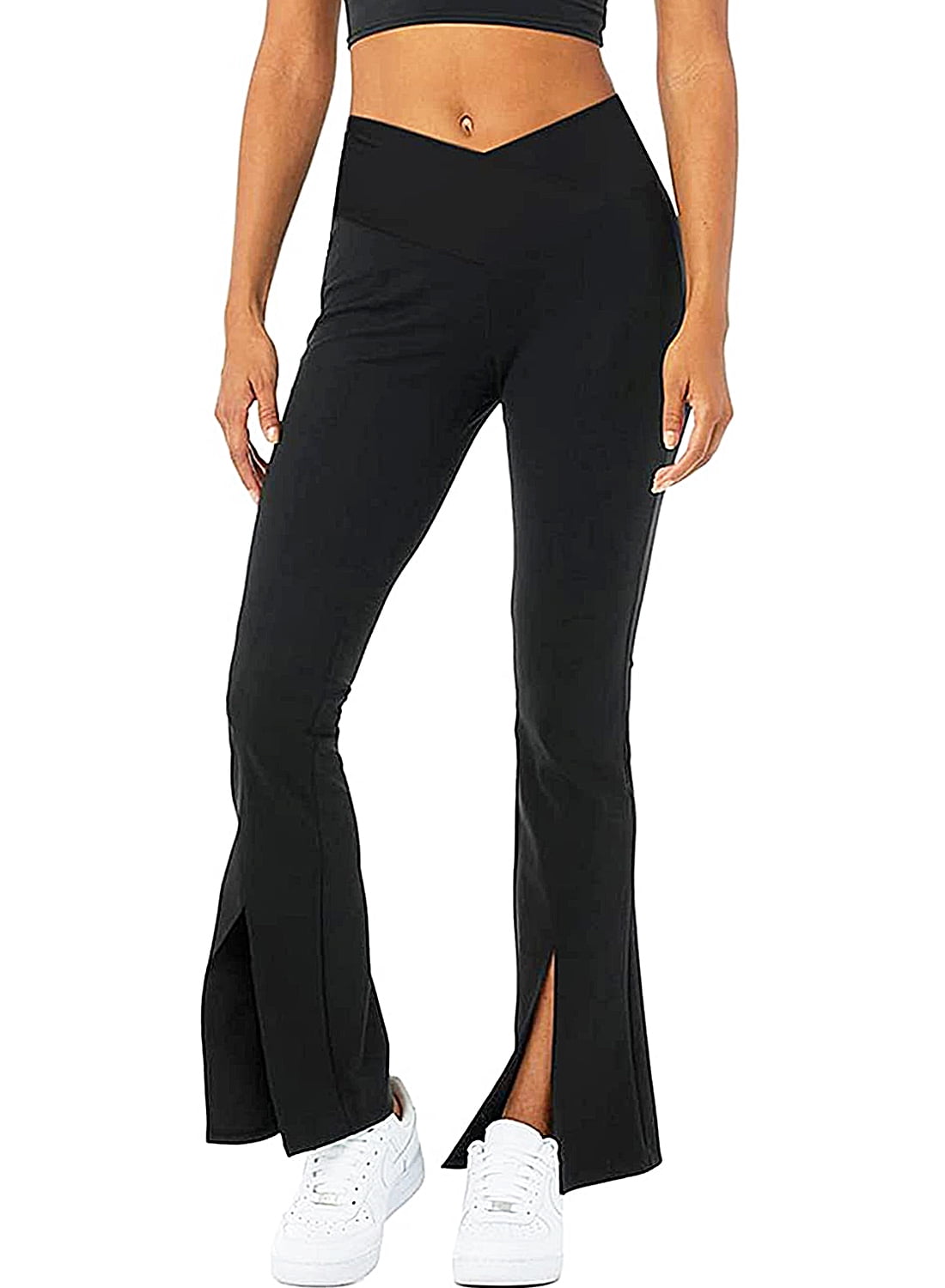 SEASUM Women's High Waist Flared Yoga Pants Crossover Waist Workout