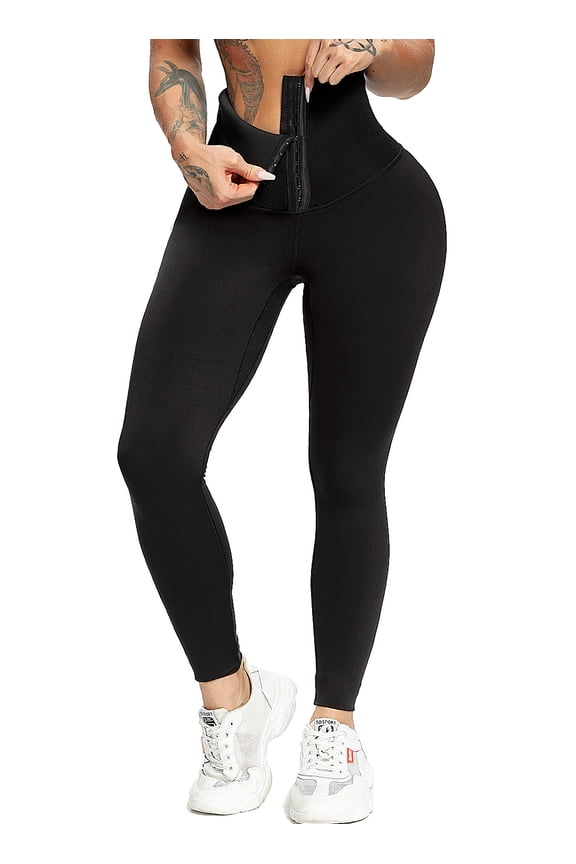 Women's High Waist Trainer Corset Leggings Tummy Control Body Shaper Workout Pants Black M
