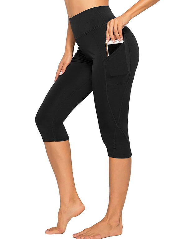 Women's Yoga Capri Leggings With Pockets High Waist Athletic Workout Pants S-2XL
