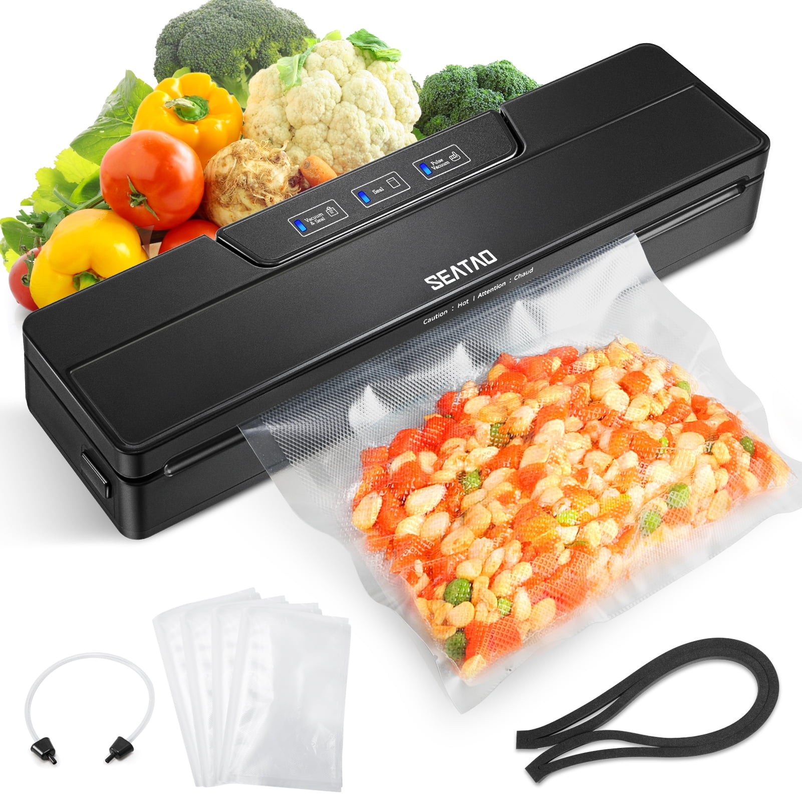 CNIEQOP Automatic Food Vacuum Sealer Machine 70KPa - Dry/Moist Modes, Touch Screen, Includes Bags & Hose For Sous Vide & Containers