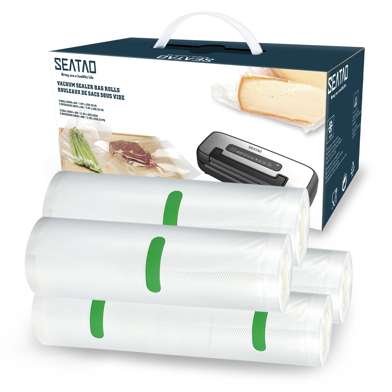SEATAO Vacuum Sealer Bags 4 Pack 2 Roll 11" x 20' and 2 Roll 8" x 20