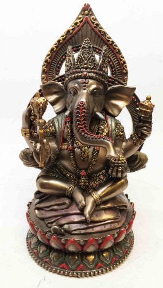 Bronze Finish Ganesha Seated on Lotus Resin Statue