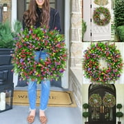 SEAYI 17.72" Spring Summer Front Door Welcome Wreath Clearance - Artificial Flower Wreaths Farmhouse Wreath for Wall Window Porch Indoor Outdoor Decor - Seasonal Door Accent for Any Room Green