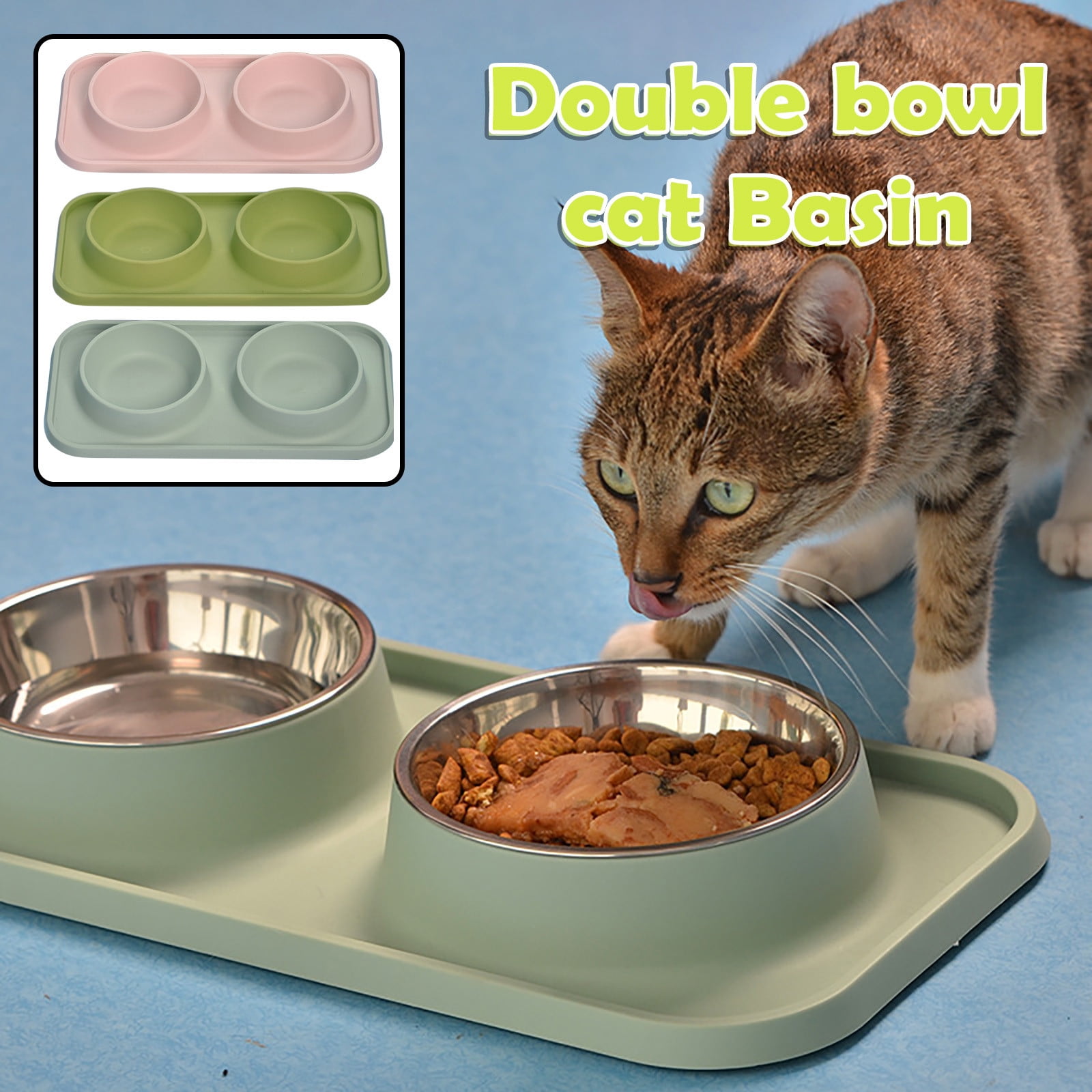 SEAYI Ant Proof Cat Bowl Dog Table Feeder Cat Double Bowl Dog Basin With Stainless Steel Bowl