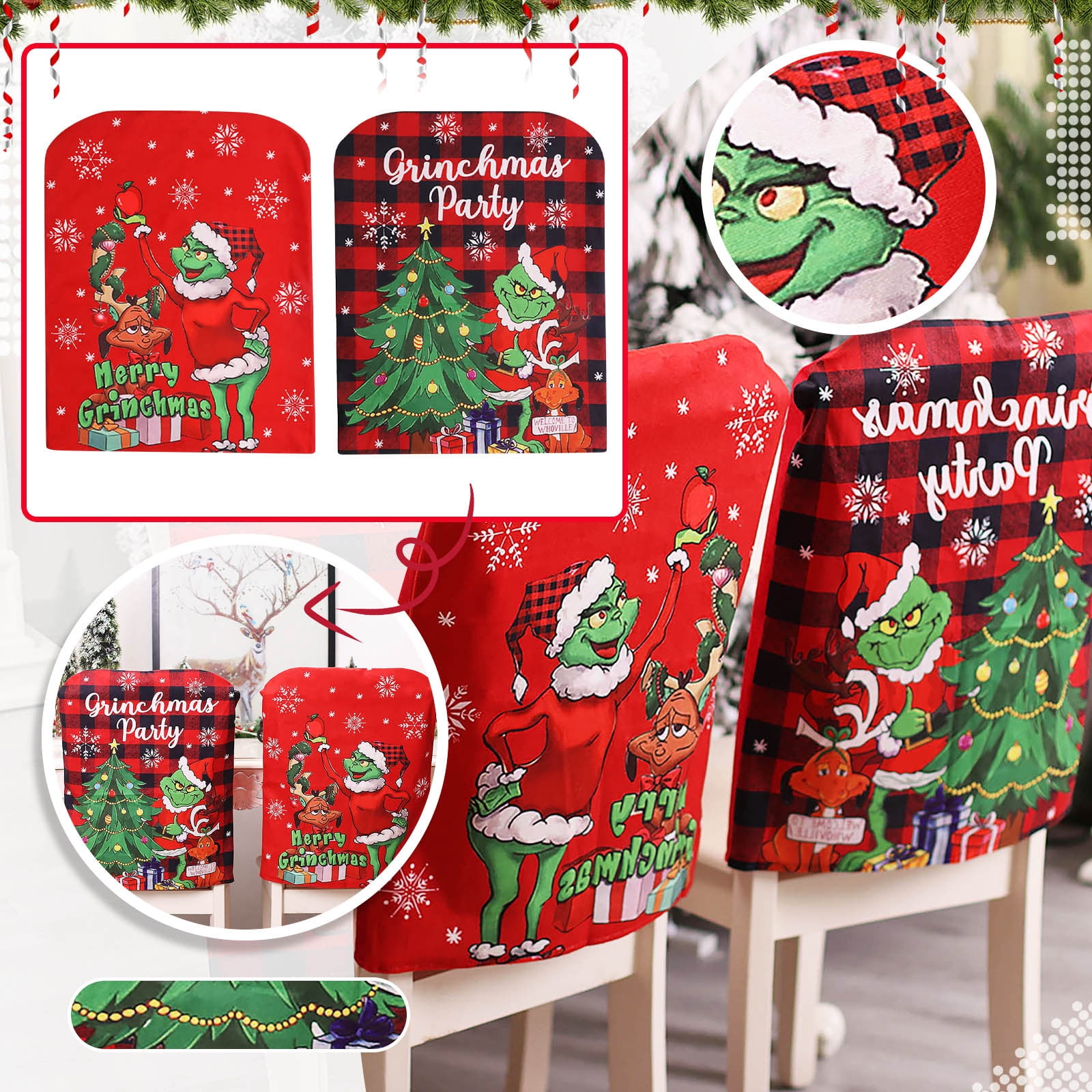 SEAYI Christmas Grinch Chair Covers Decors Dining Chair Slipcovers Sets
