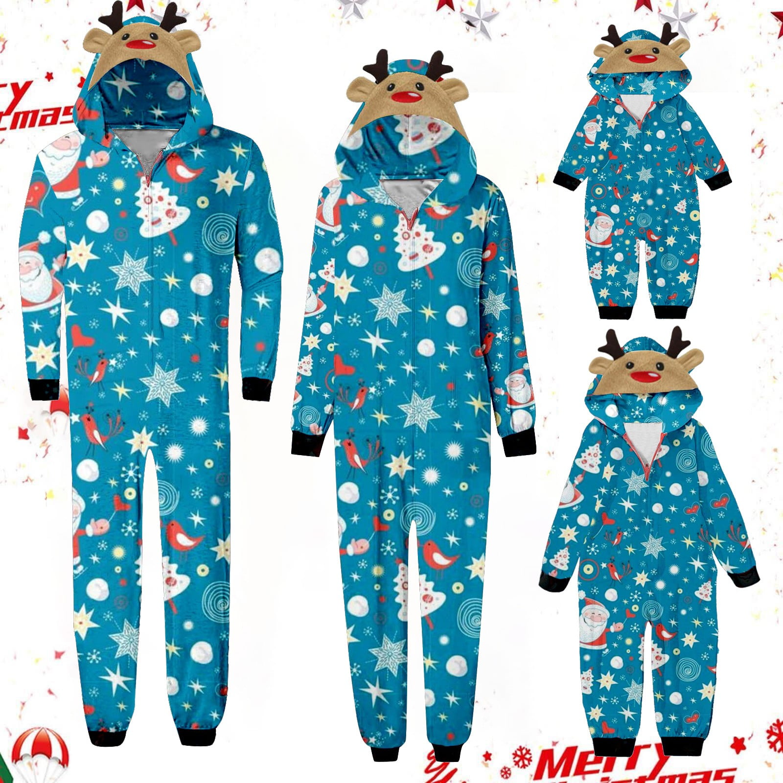 SEAYI Christmas Santa Claus Printed Family Matching Pajamas Union Suit