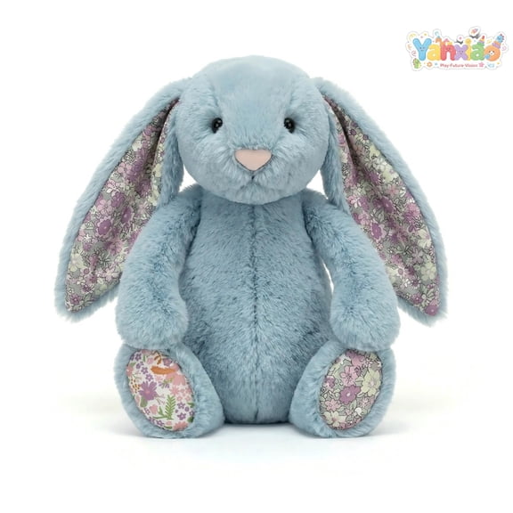 Yanxiao Easter Bunny Plush Toys Blossom Blue, 12" Easter Bunny Stuffed Animals with Floppy Ears, Easter Decorations Bunnies, Easter Long Ear Stuffed Rabbit Toys Gifts for Kids, Boys, Girls