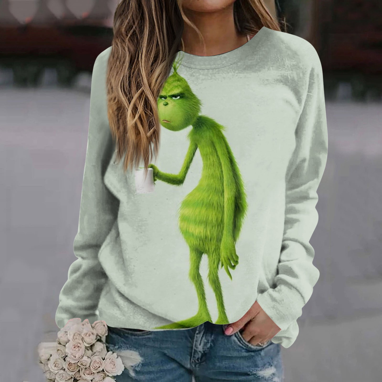 SEAYI Women's Grinch Printed Crewneck Sweatshirts Grinch Christmas