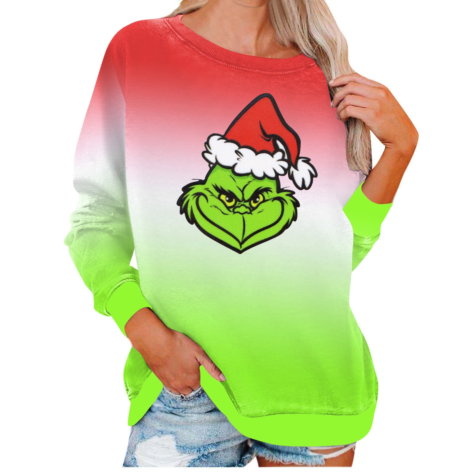 SEAYI Women's Grinch Printed Crewneck Sweatshirts Grinch Christmas