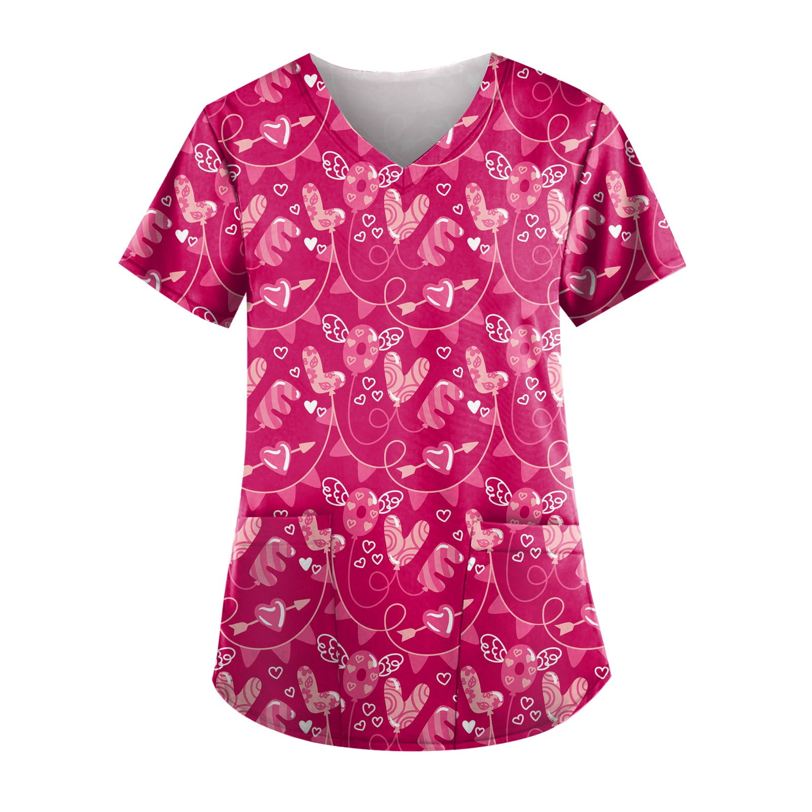 SEAYI Women's Valentine's Day Printed Working Uniform VNeck Work