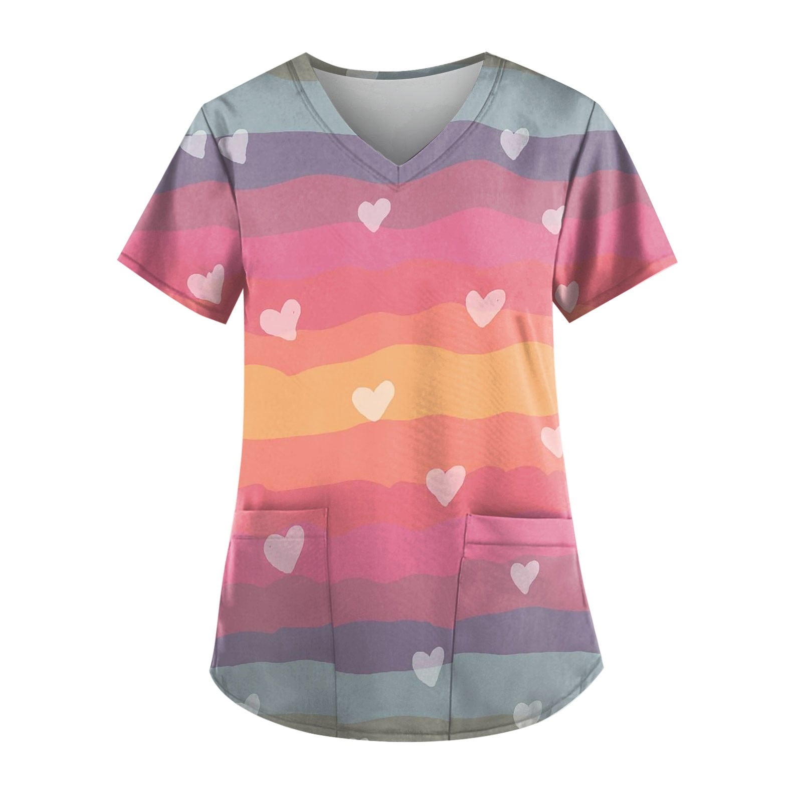 SEAYI Women's Valentine's Day Printed Working Uniform VNeck Work