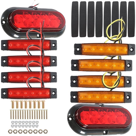 SEBLAFF 10X LED Trailer Tail Lights Kit 4 x Red + 4 x Yellow LED Side Marker Lights and 2 x Red Stop Turn Brake Reverse Back UP Marker Tail Light Kit for Truck Trailer Tail Bus RV Boat