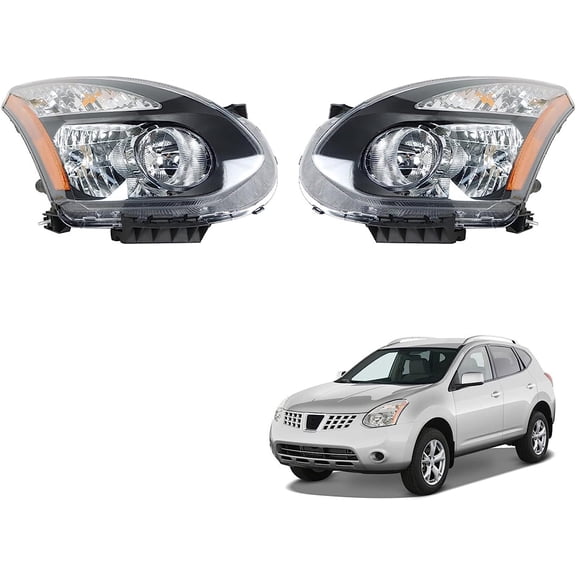 SEBLAFF 2-Pack Headlight Assembly Headlamp Clear Lens Halogen Driver and Passenger Side Replacement for 2008-2013 Rogue