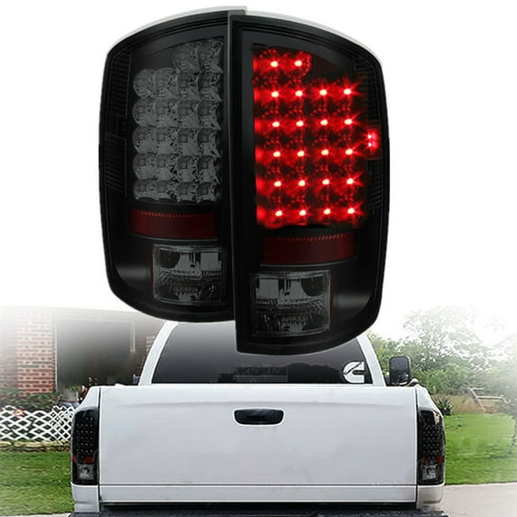 SEBLAFF 2Pcs Led Tail Light Signal Lamp Black Smoke Clear Replacement for 2002-2006 Dodge Ram 1500 2500 3500