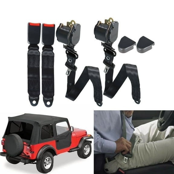 SEBLAFF 3 Point Retractable Seat Belts Universal For 1982-1995 Jeep CJ YJ Wrangler 2 X