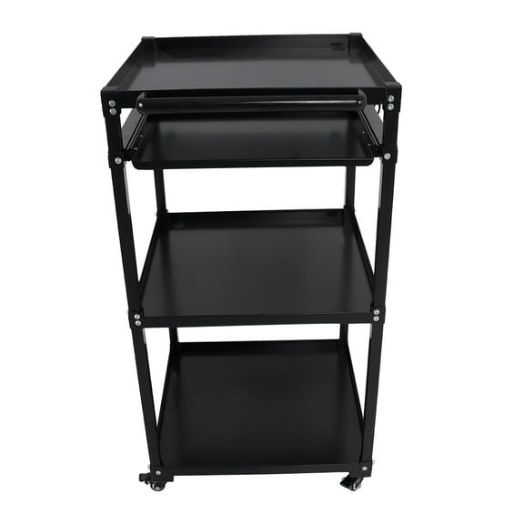 SEBLAFF 3-Shelf Aluminum Mobile AV Cart With Keyboard Tray And Swivel Casters