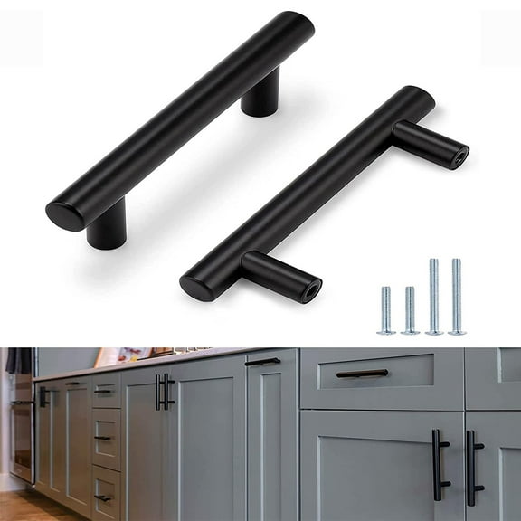 SEBLAFF 30 Pack Cabinet Pulls, Cabinet Handles 5 Inch Length, 3Hole Center(Matte Black)Stainless Steel Hollow Tube T Bar Drawer Pulls For Kitchen Furniture Hardware