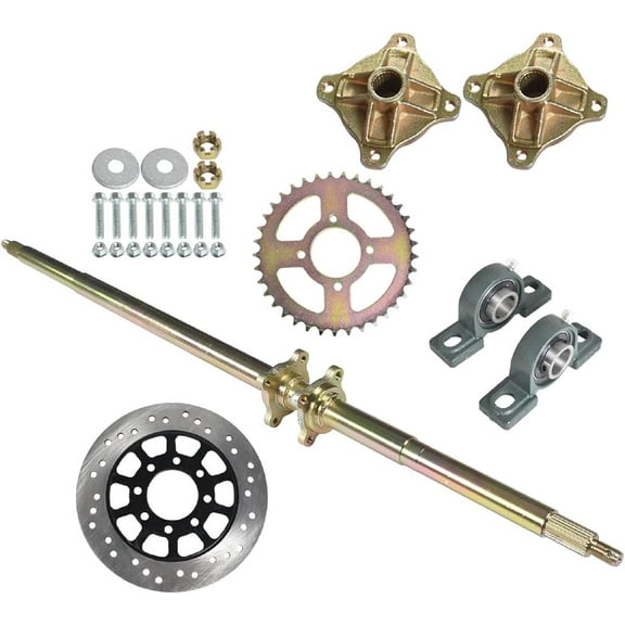 SEBLAFF 44 Inch Live Rear Axle Kit Rear Axle Brake Disc Chain Sprocket Wheel Hub Pillow Block DIY Rebuild Replacement for Go Kart ATV Quad and Drift Trikes