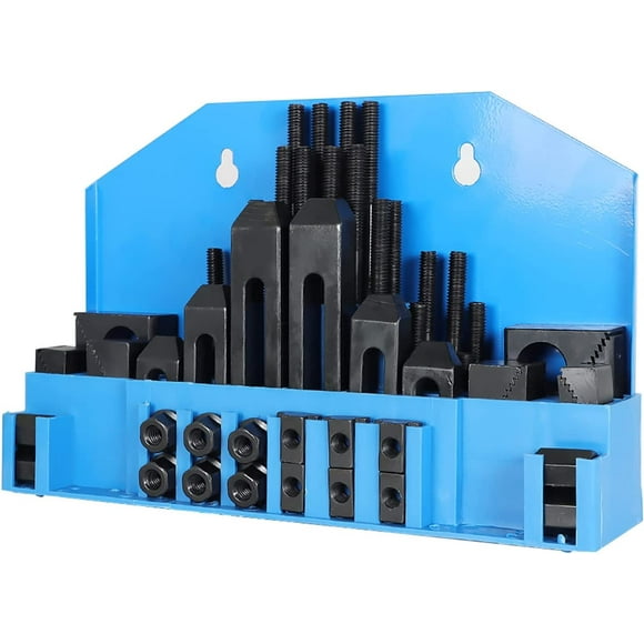 SEBLAFF 58 Pc 1/2 Inch T-Slot Hold Down Clamp Clamping Kit Mill Machinist Set Replacement for Bridgeport Milling Machine with Plastic Storage Box (3/8-16)
