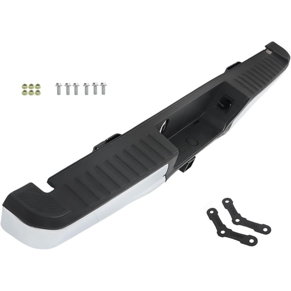SEBLAFF Chrome Steel Rear Step Bumper Assy Replacement for F-150 2015-2020 without Park Assist Sensor Holes with Tow Hooks