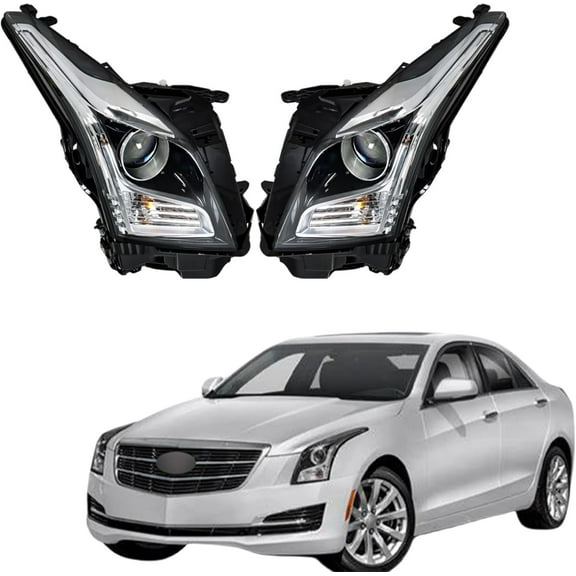 SEBLAFF Driver Side and Passenger Side Headlights Assembly Halogen Replacement for ATS 2013-2018 Housing Chrome Lamp LH RH 2PCS 23236365 23236366
