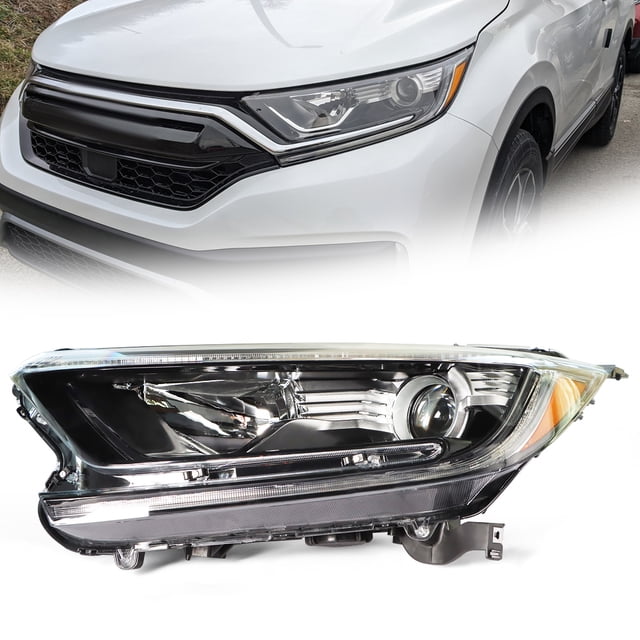 Auto-Lightingo Headlight Assemblies For 2019-2021 Honda HR-V - LED DRL, Halogen Projector, Black Housing (Pair)