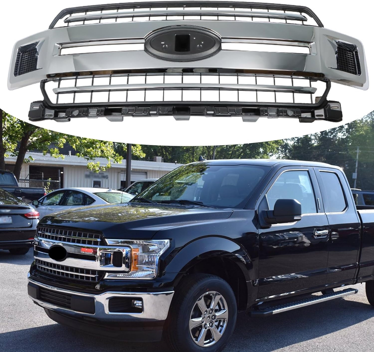 SEBLAFF Front Bumper Radiator Grille Assembly Chrome with Base Rail ...