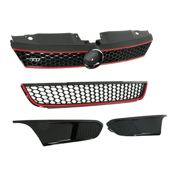 SEBLAFF Front Upper Lower Grill 4pc Red Trim For VW 2011-14 Jetta MK6 GLI Style W/ Bezel