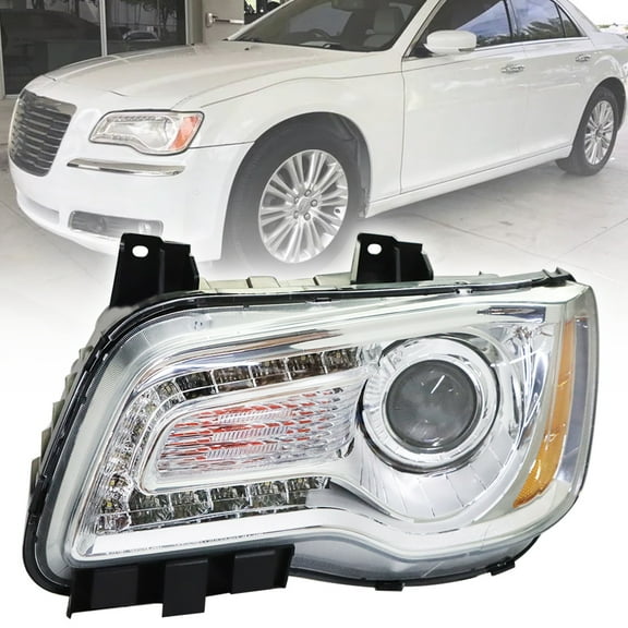 SEBLAFF Headlights Assembly CH2502239 68143003AB Replacement for 2011 2012 2013 2014 Chrysler 300[4-Door Sedan] Chrome Bezel Halogen Type Projector Headlamps Pair Left Side