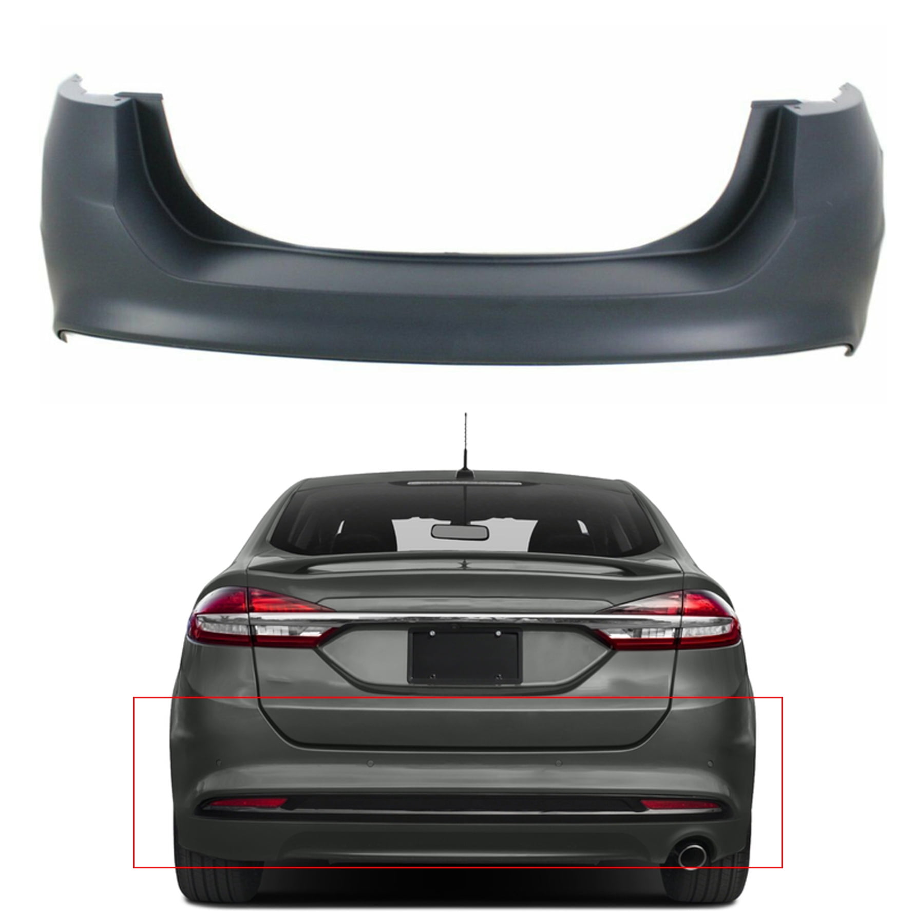 SEBLAFF NEW Primered Rear Bumper Cover Replacement For 2013 2018 Ford Fusion w o Park