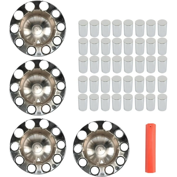 SEBLAFF Rear 33mm Chrome Wheel Axle Covers Semi Truck w/ Hub Caps Lug Nuts Set of 4