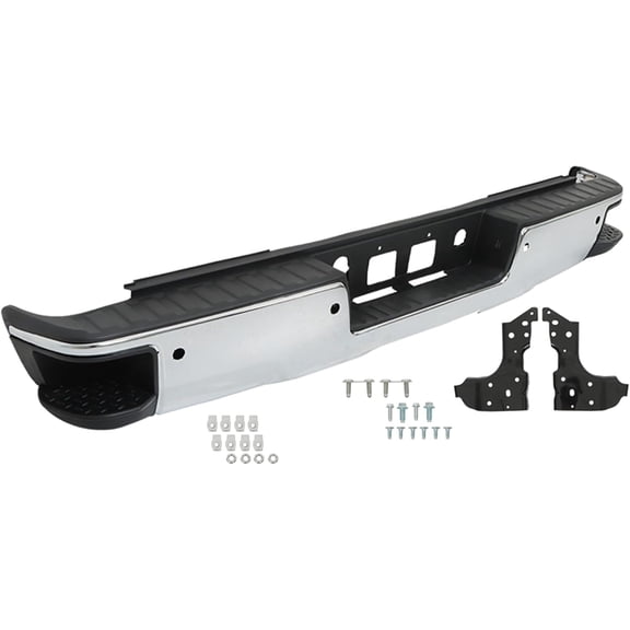 SEBLAFF Rear Step Bumper Assy Chrome Steel Replacement for Silverado Sierra 1500 2014 2015 2016 2017 2018 with Parking Assist Sensor Holes Replacement for GM1102557 GM1103175